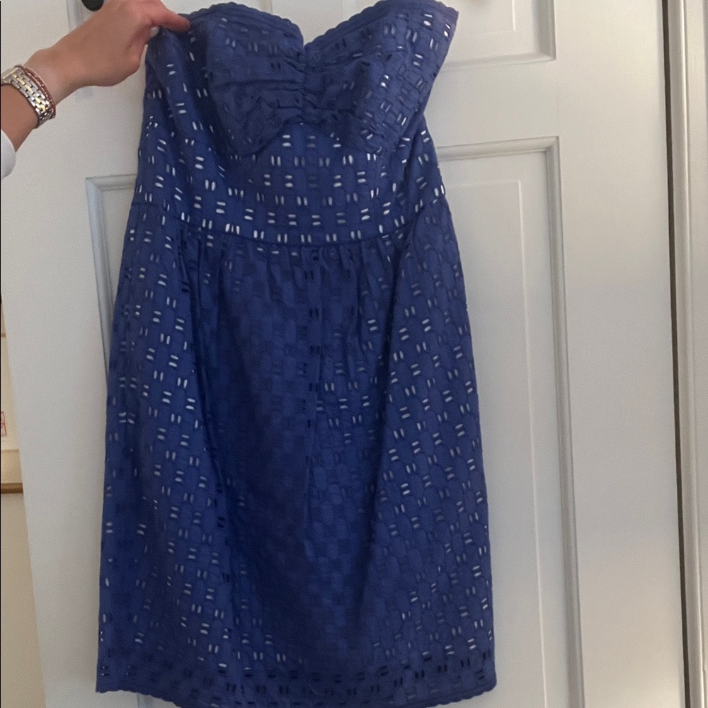 Shoshana Blue eyelet Strapless Dress